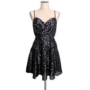 TRIXXI Black Metallic Silver Print Skater Style Homecoming Party Dress 5